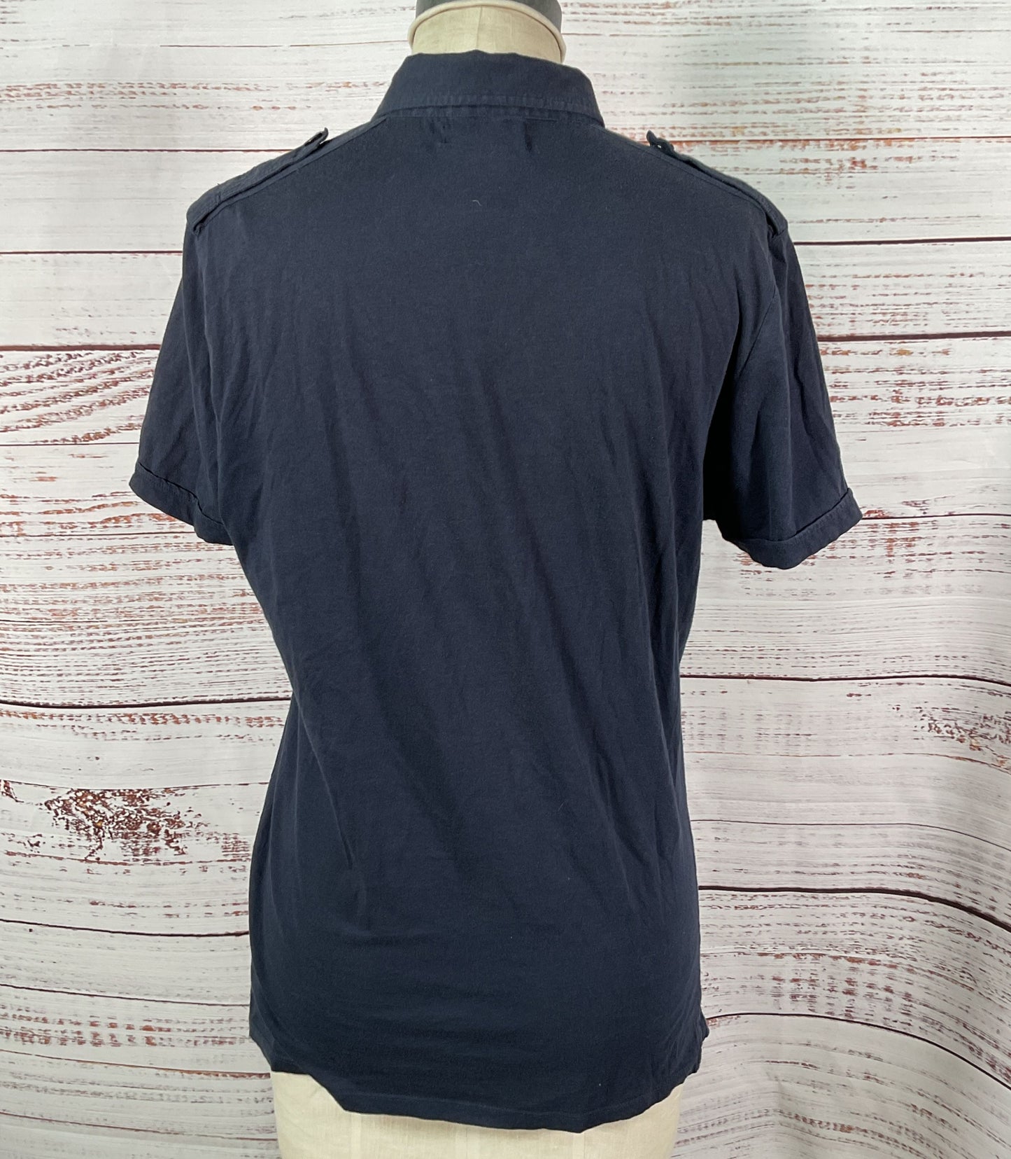 Burberry Cotton Snap Button Polo Shirt Navy L