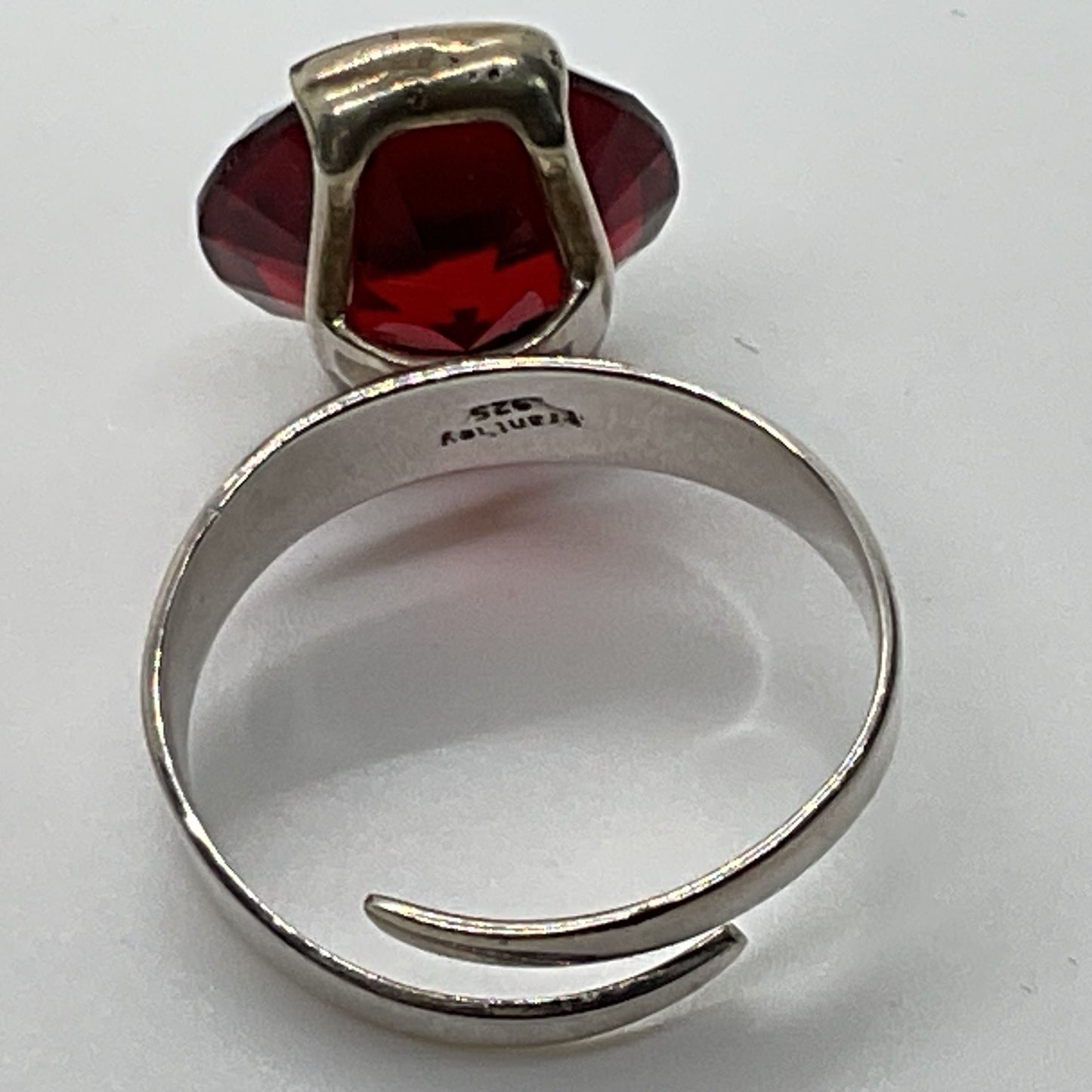 FRANTHEY Sterling Silver 13mm Red Stone Adjustable Ring- 4.59g
