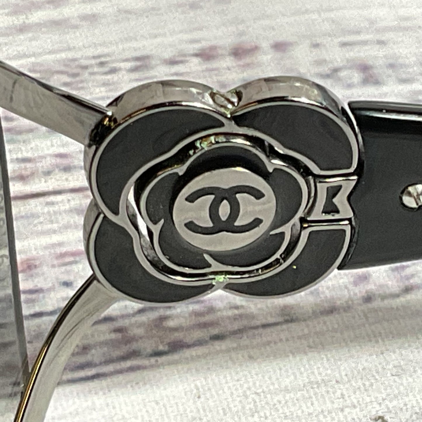 CHANEL 4164-B Camillia Shield Womens Black Crystal Sunglasses (MISSING CRYSTALS)