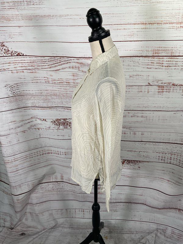 Opening Ceremony Fingerprint Pattern 100% Silk White Long Sleeve Shirt Size M