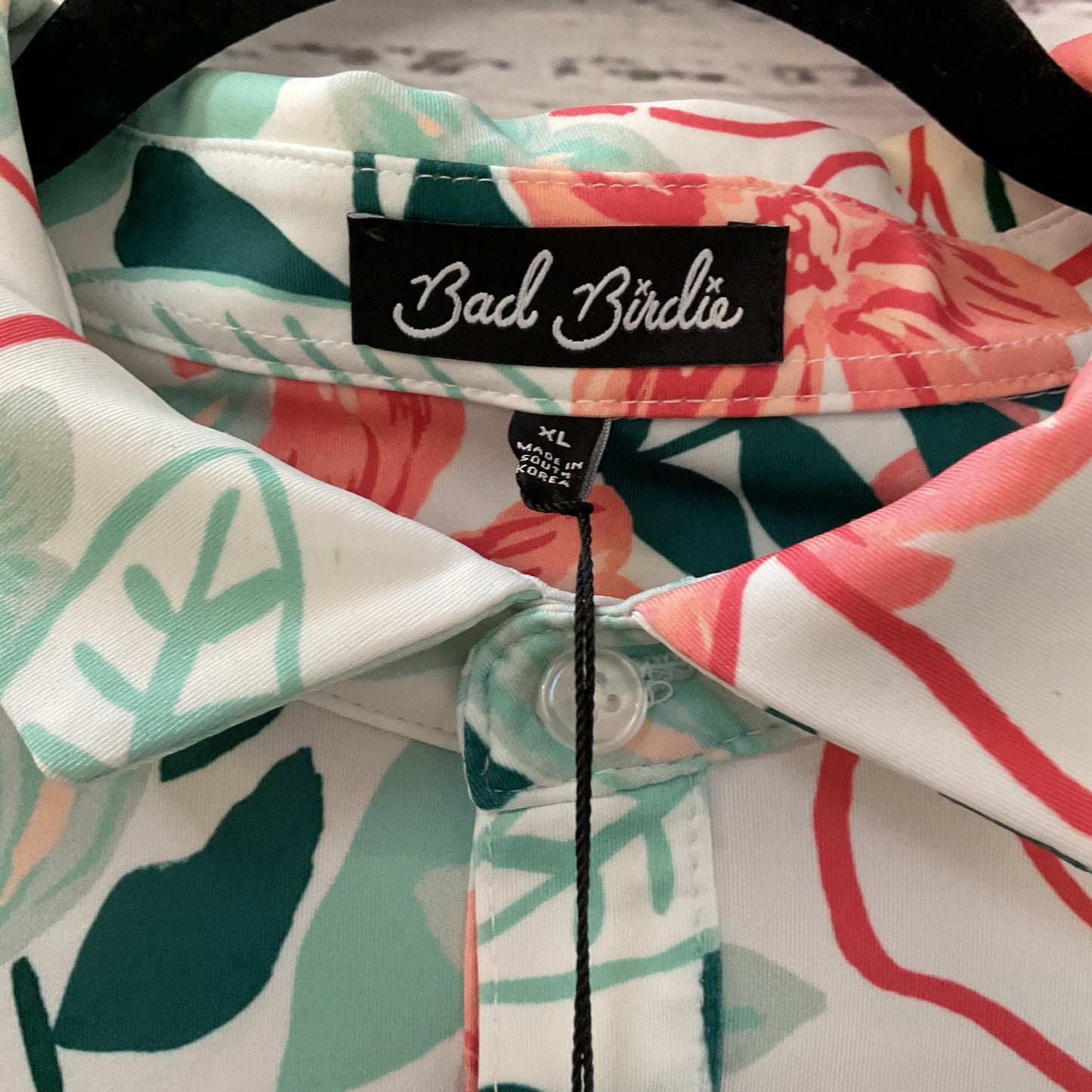 Bad Birdie Leafing Pattern Green Pink Polo Shirt - Size XL New W/ Tag