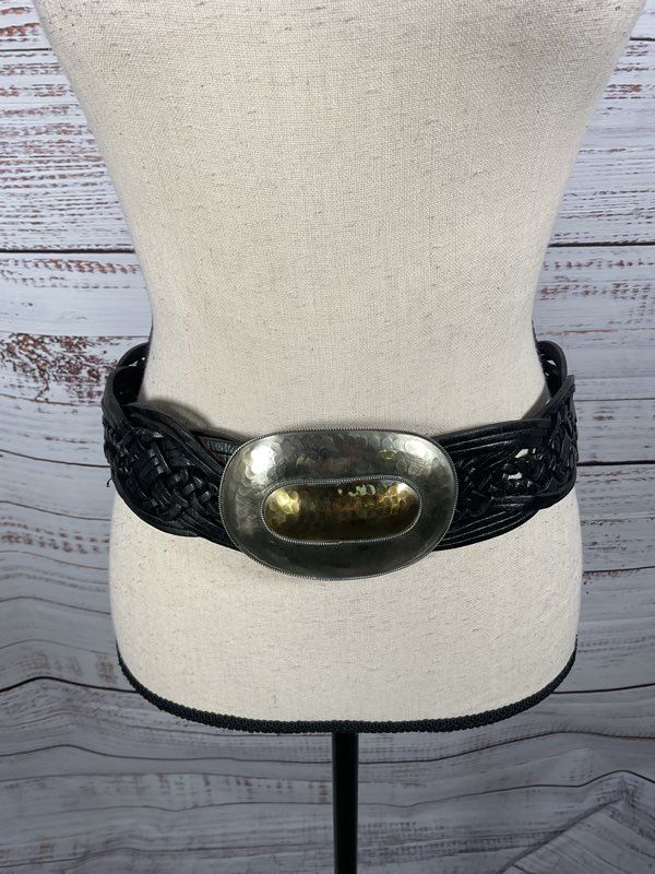 Vintage Chico's Braided Genuine Leather with Metal Buckle Belt Women's S/M
