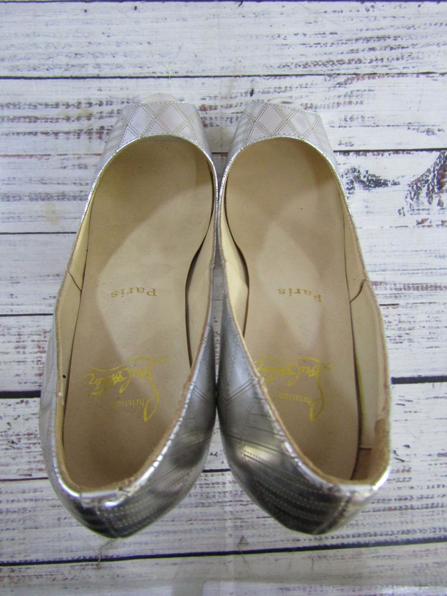 Christian Louboutin Very Galaxy Women's Silver Leather Peep Toe Pumps Size 8
