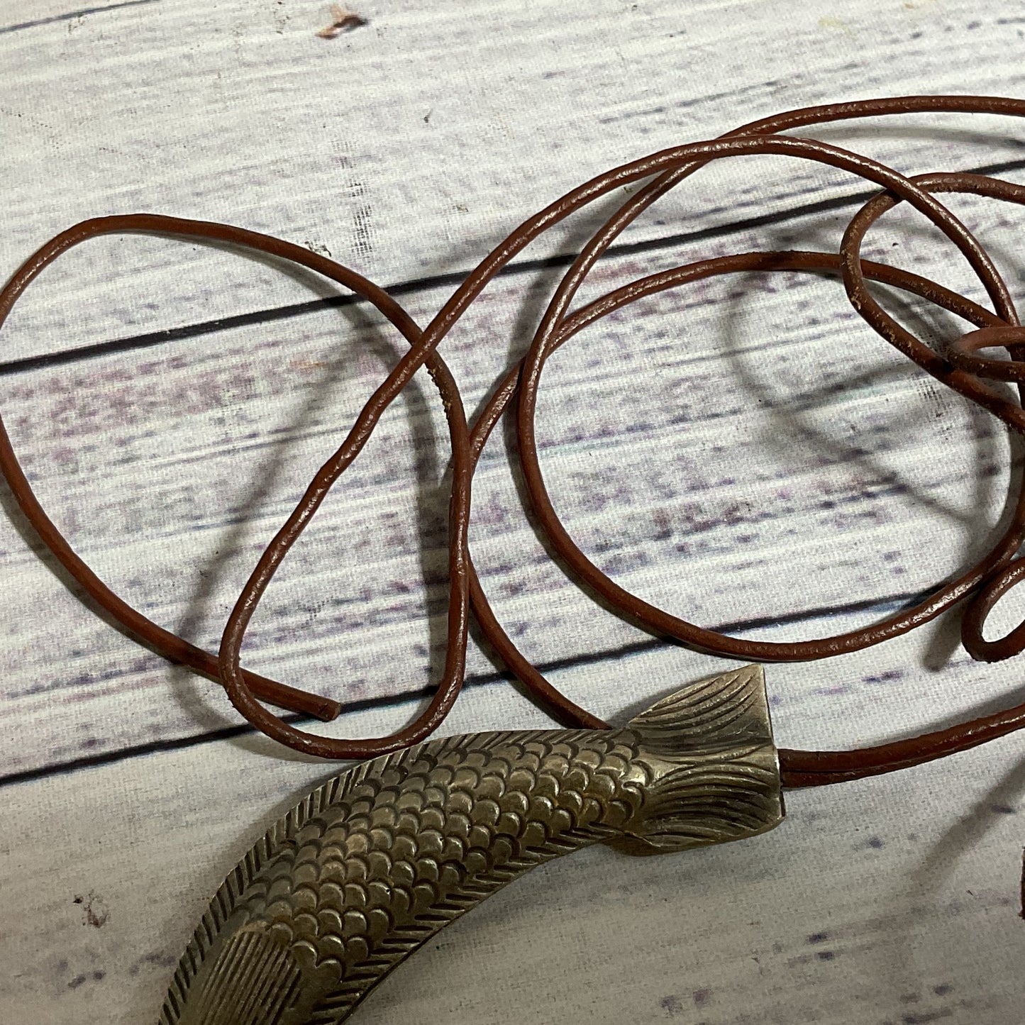 Sterling Silver 3.75" Fish Pendant Leather Cord Necklace- 18.62