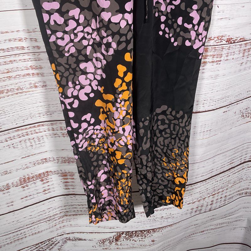 Psophia Vazquez De Castro Black/Multi Animal Print Silk Blend Lounge Pants sz 34
