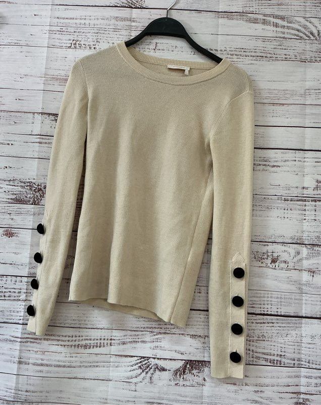 Women's See by Chloe Beige Wool Sweater w/ black velvet buttons Size XS