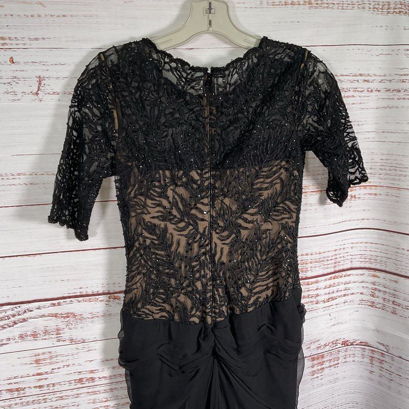 Tadashi Shoji Paillette Black Lace & Tulle S/S Gown Maxi Dress w/ Slip Size 0