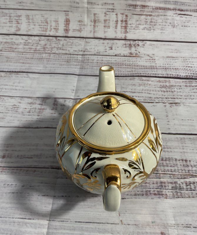 Sadler England Gold & Cream Stripe Mini Tea Pot Vintage 3.5"