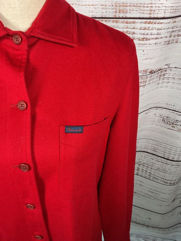 Faconnable Women's Workwear Red 100% Wool Button Up Jacket - Size S