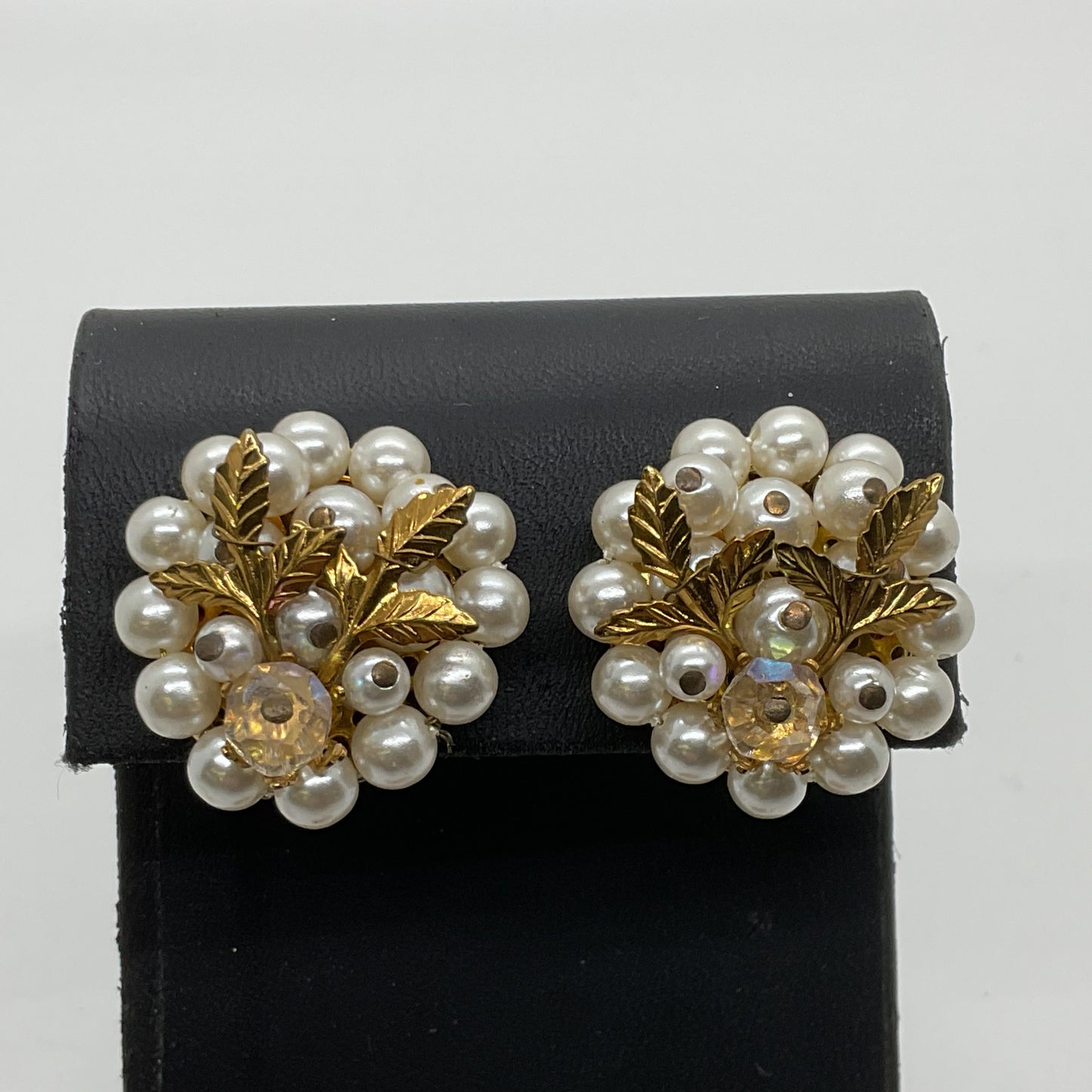 Set of 3 VTG. Enamel, Faux Pearl and Lucite Clip-On Earrings