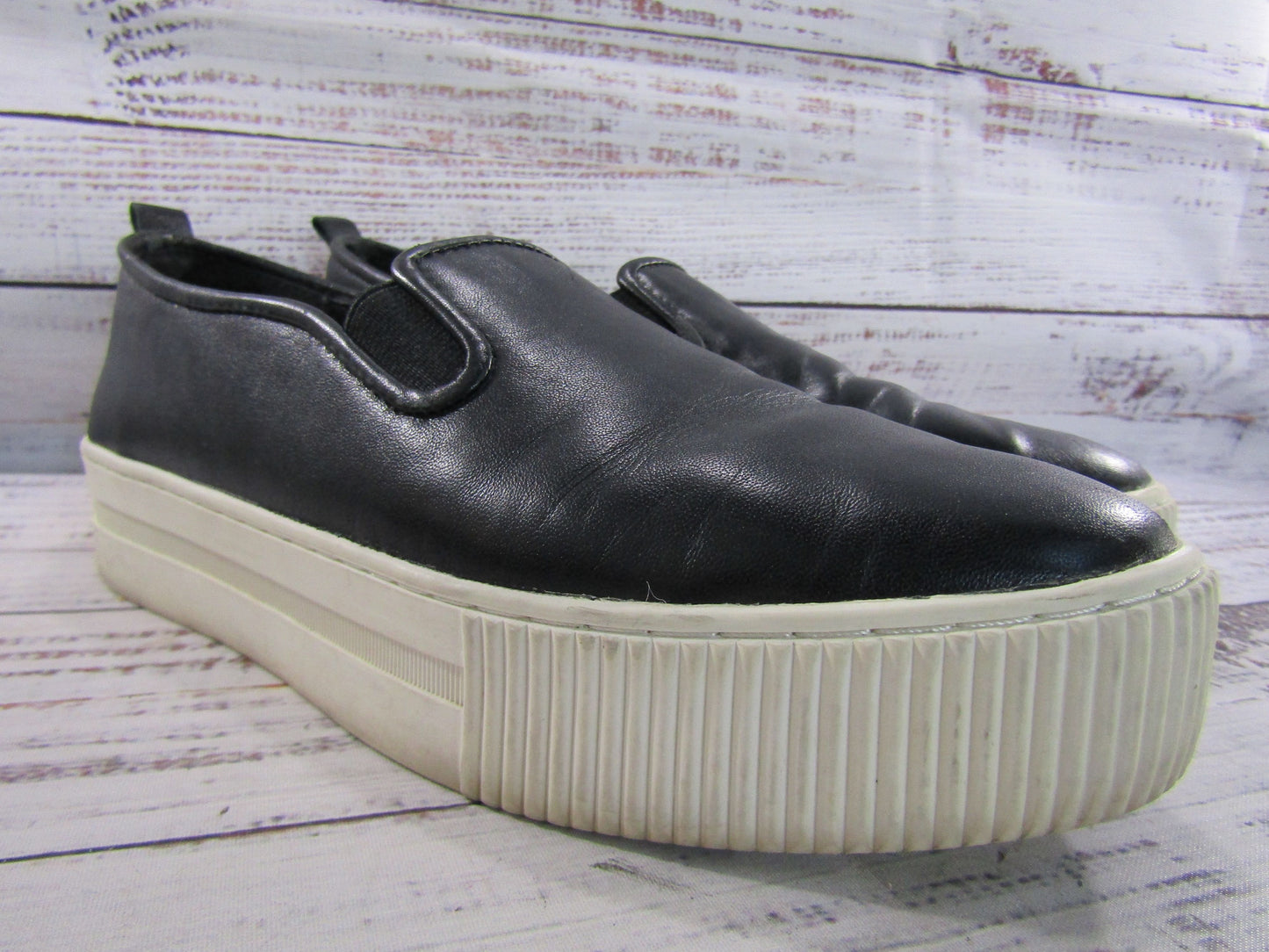 Halogen Baylee Women's Black Leather Slip-On Platform Shoes Size 8.5