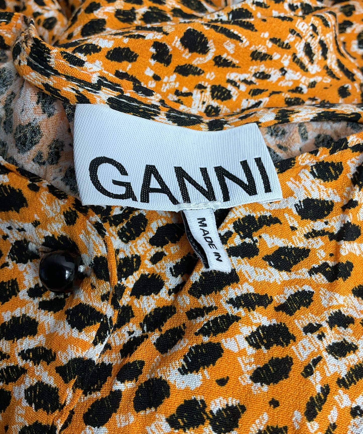 Ganni Leopard Printed Crepe O-Neck Raglan Sleeve Long Shirt Multicolor 38