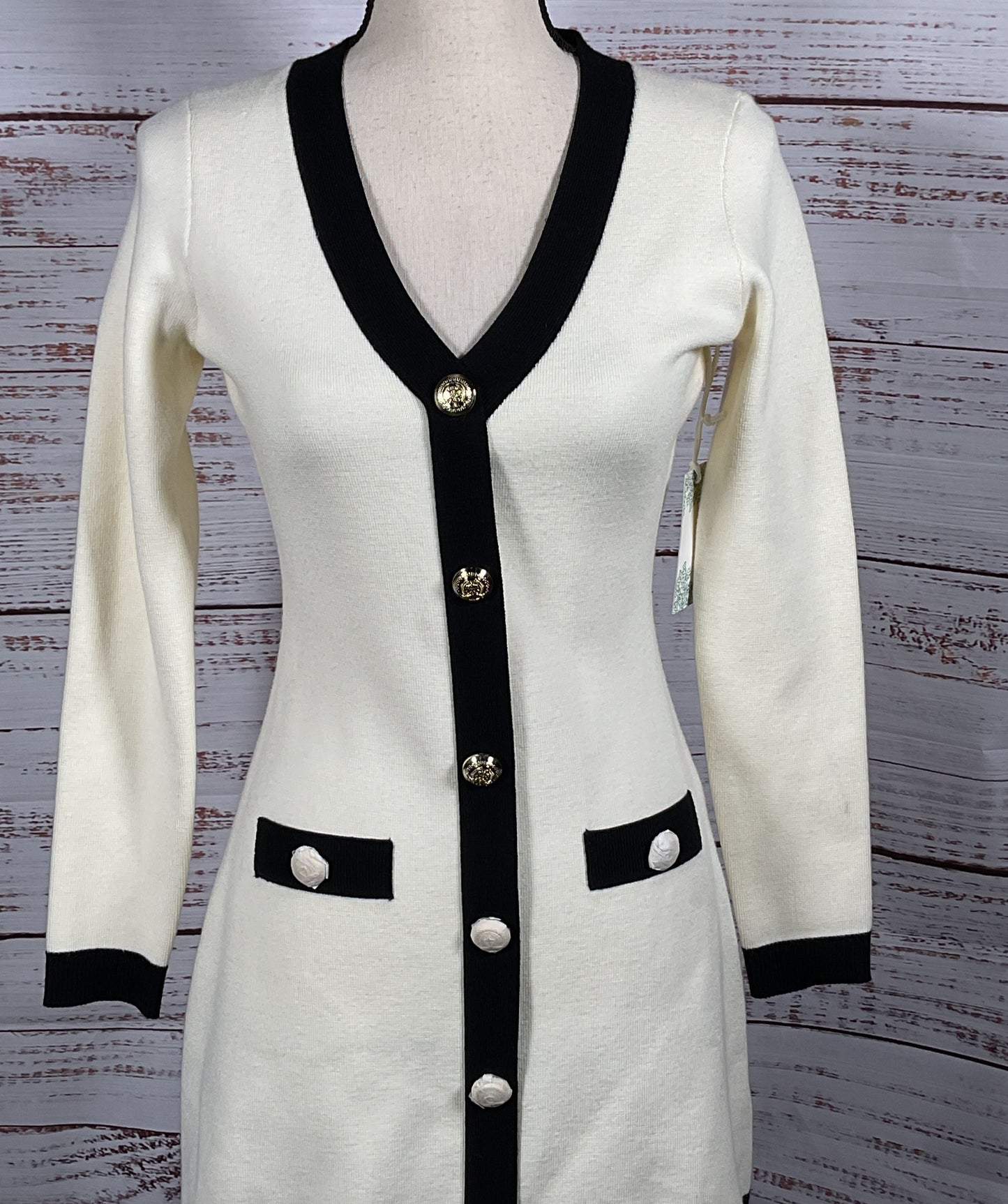 Hyacinth House Tuckernuck Elizabeth Knit Mini Dress Cream & Black XS