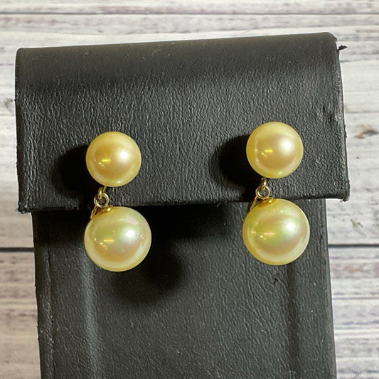 VTG. CINER Gold Tone Faux Pearl Dangle Earrings