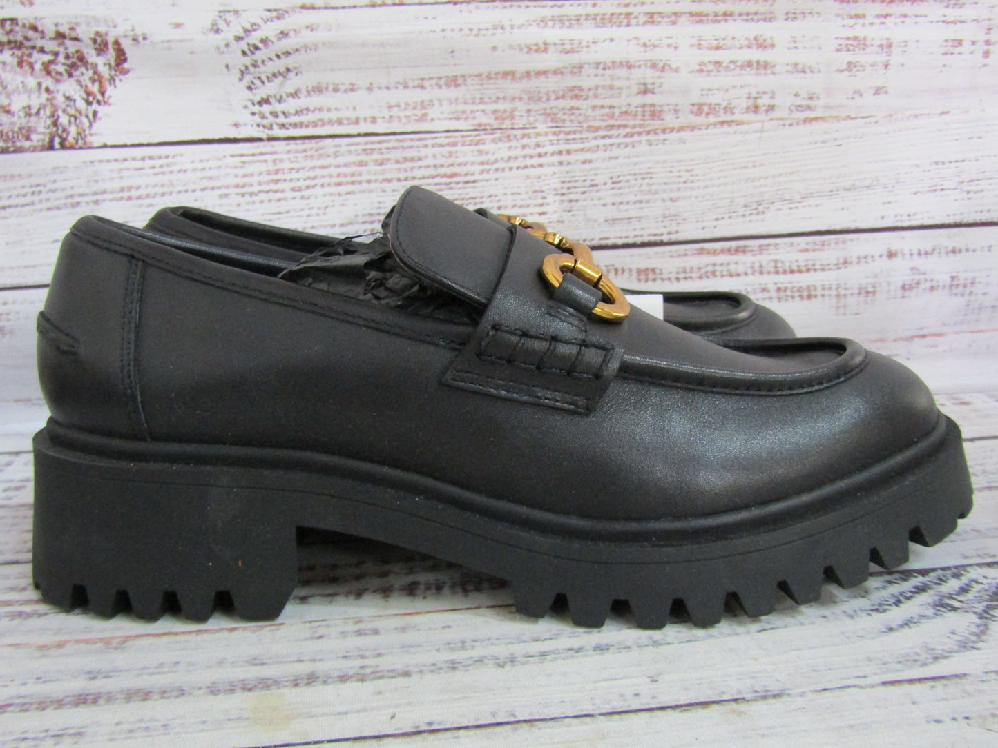 Mango Women's Black Leather Horsebit Loafers Size 8