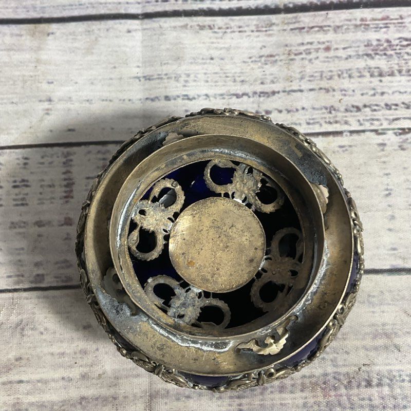 Blue Ceramic Metal Fu Dog Adorned 3.5" Chinese Incense Burner