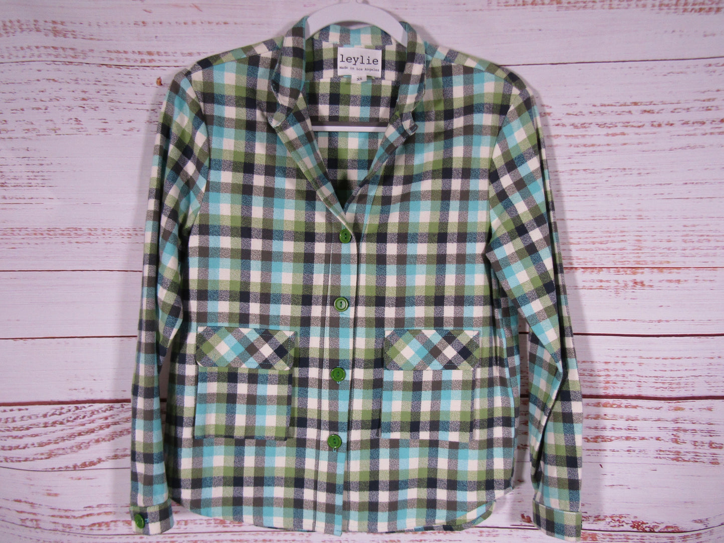 Leylie Women's Green Plaid Campfire Shirt Jacket Size XS