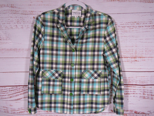 Leylie Women's Green Plaid Campfire Shirt Jacket Size XS