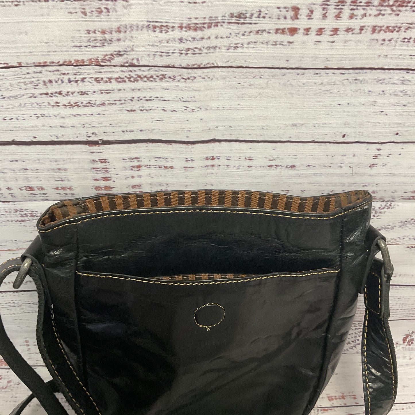 Jack Georges Black Leather Flap Crossbody Bag Purse 3"x8"x10"