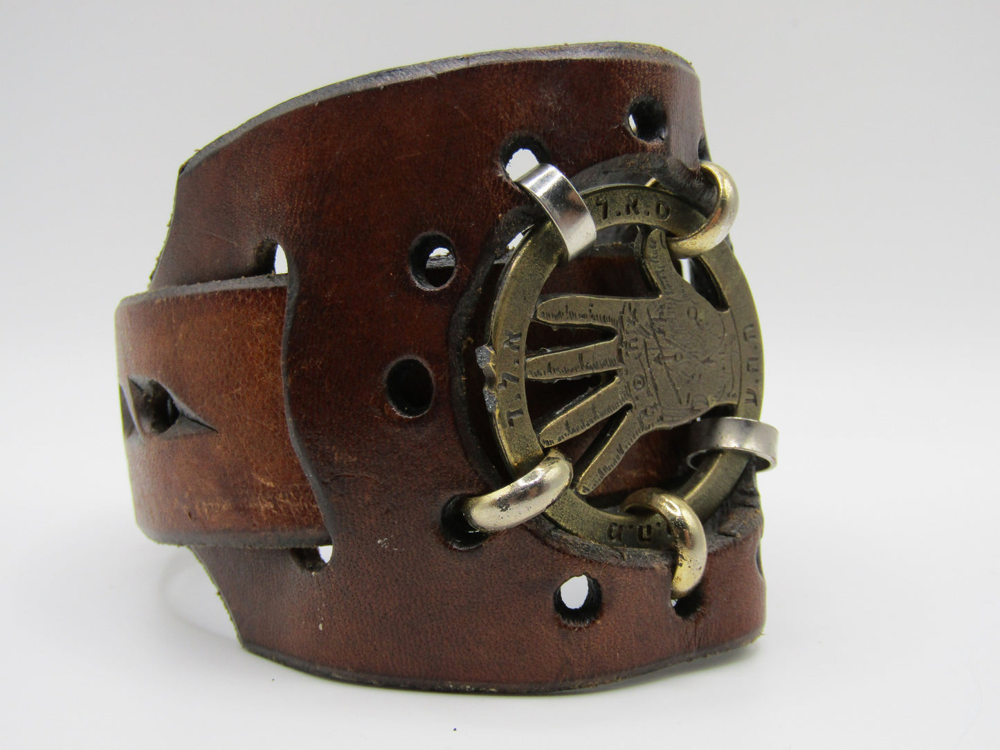 Studio Laor Leather Cuff Bracelet With Hand Hebrew Charm