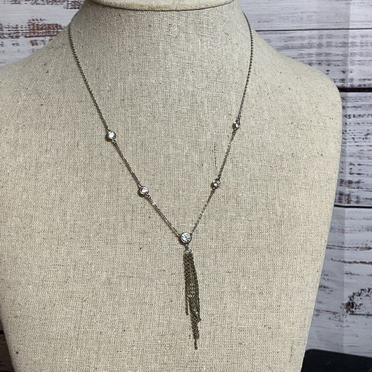Sterling Silver Station Rhinestone Y 17" Necklace- 3.05g
