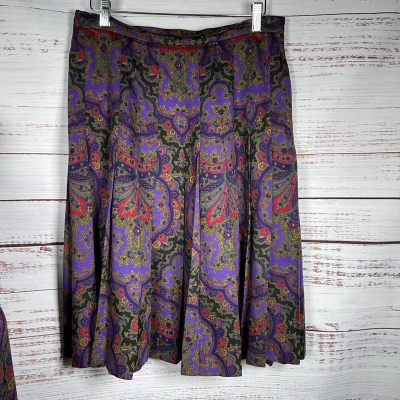 GLORIA SACHS Women's Purple Paisley Print Skirt Set- SZ 12
