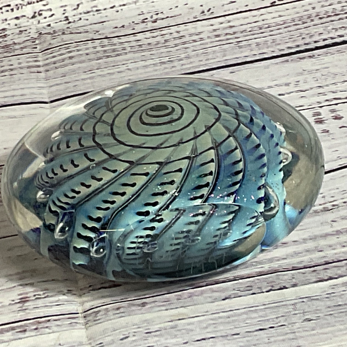 VTG. 1991 ROBERT EICKHOLT Disk Dichroic Iridescent Paperweight- 4.25"