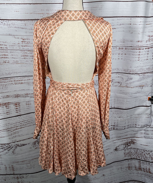 Free People It Takes Two Long Sleeve Mini Dress Orange Ivory Combo S