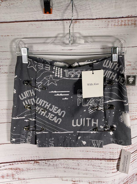 NEW WITH TAGS With Jean Safety Black Mini Skirt Size XS Women's All Over Print