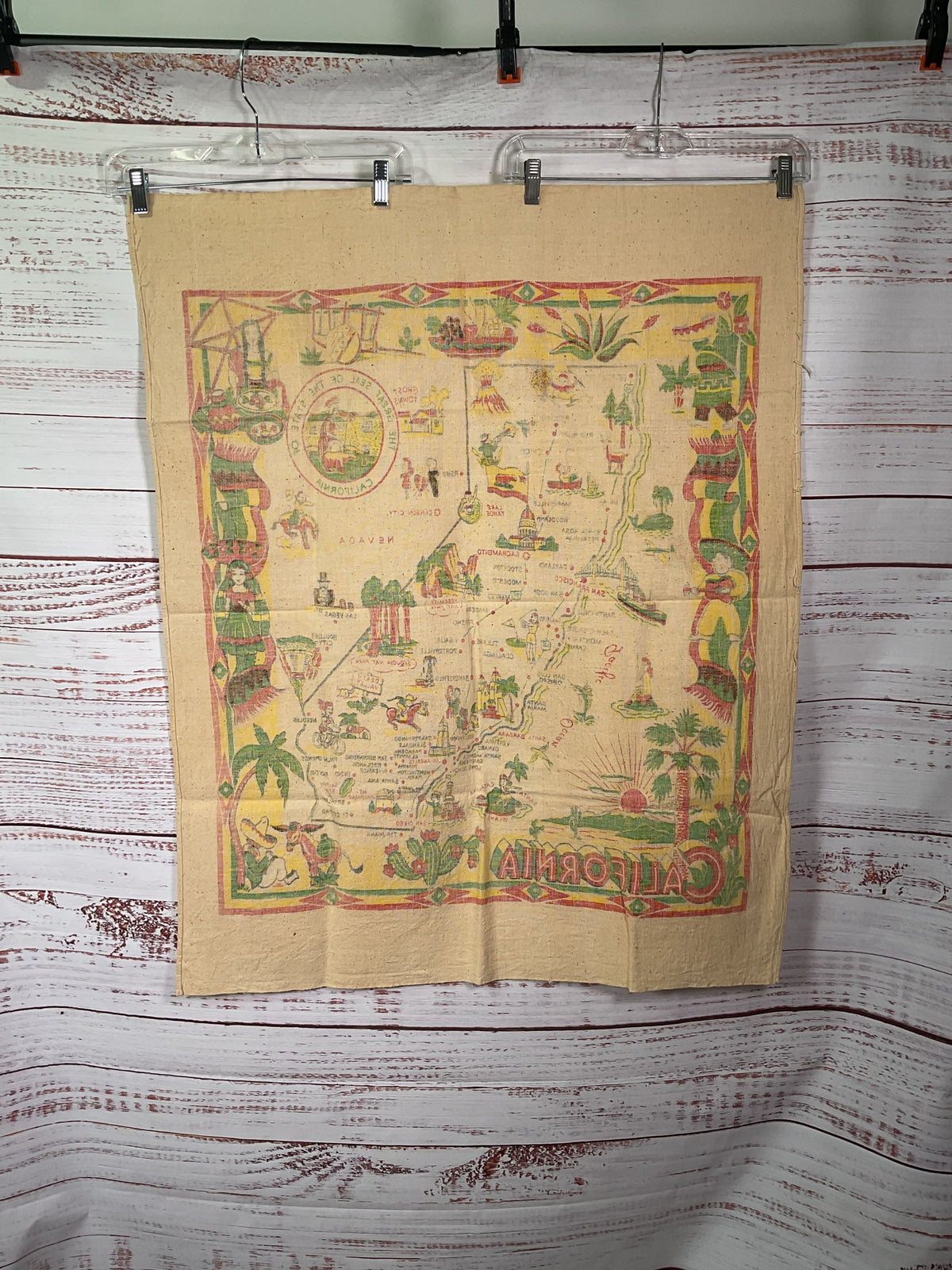 Vintage Cactus Cloth California Map Tablecloth