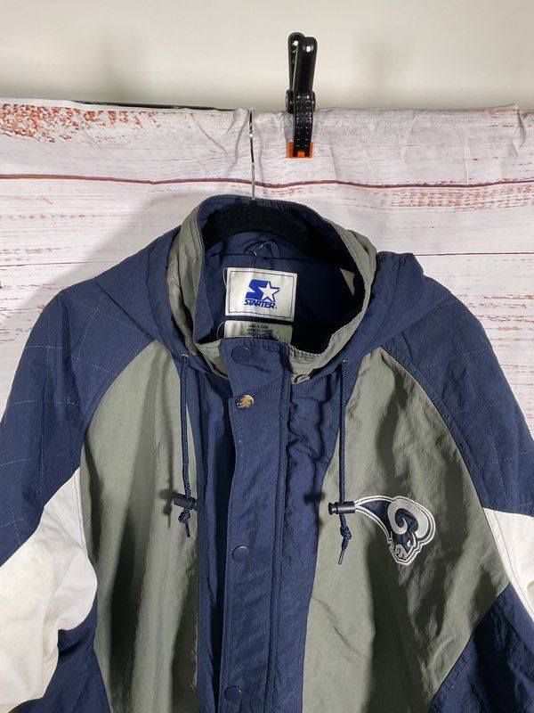 Vintage Los Angeles Rams Starter Jacket Men's 3XL Blue & Grey Snap Nylon