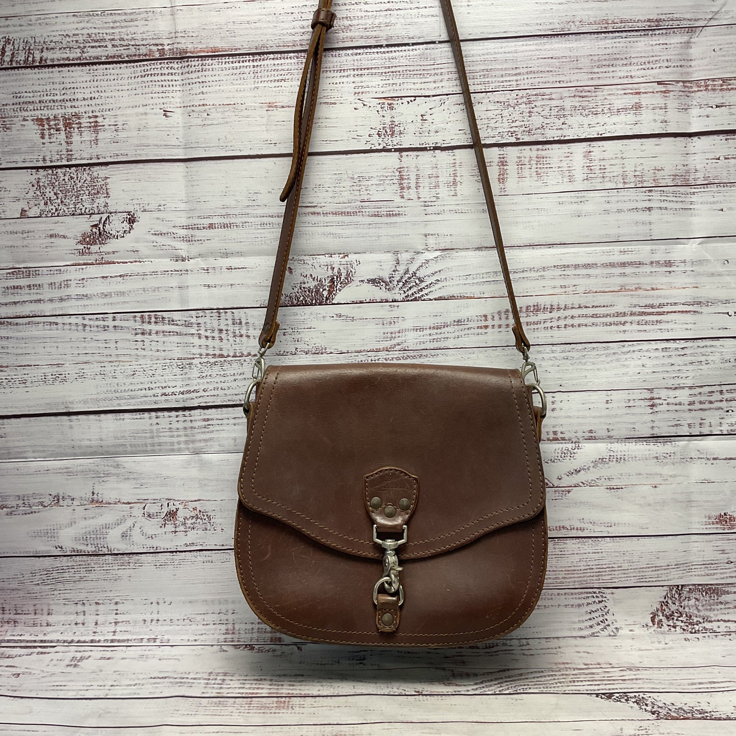 Saddleback Brown Leather Crossbody Hobo Bag Purse 10"x10"x4.5"