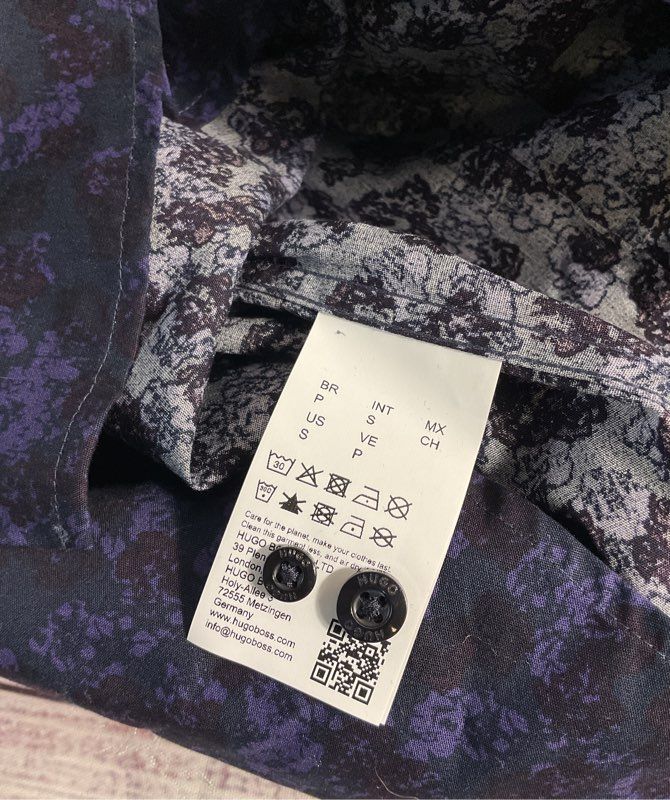 HUGO BOSS Ermo Casual Cotton Shirt Abstract Pattern Kent Collar Slim Fit -Size S