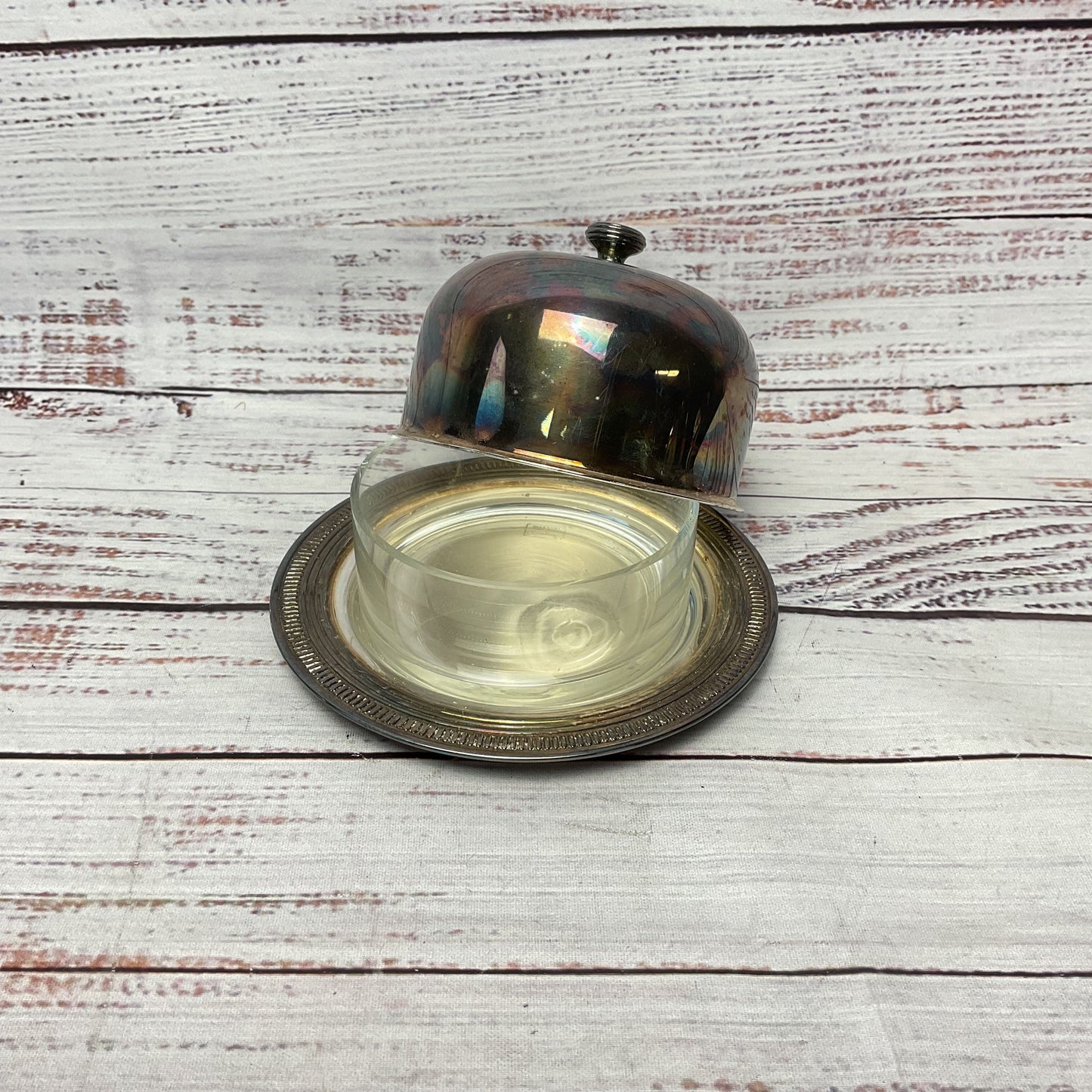 Gorham Maestri Silver Platted Salt And Peppershaker + Covered Glass Butter Dish