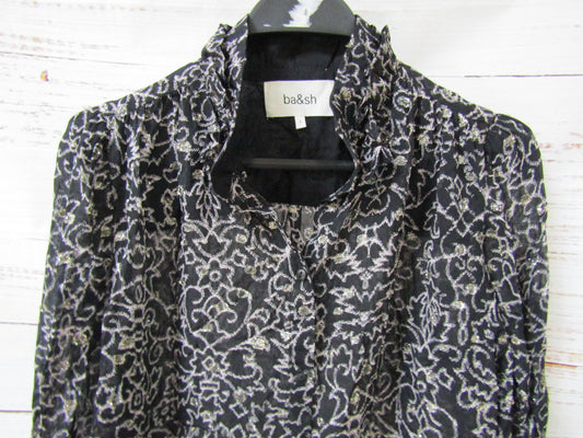 Ba&sh Amelia Women's Black Floral Metallic Embroidered Long Sleeve Blouse Size 1