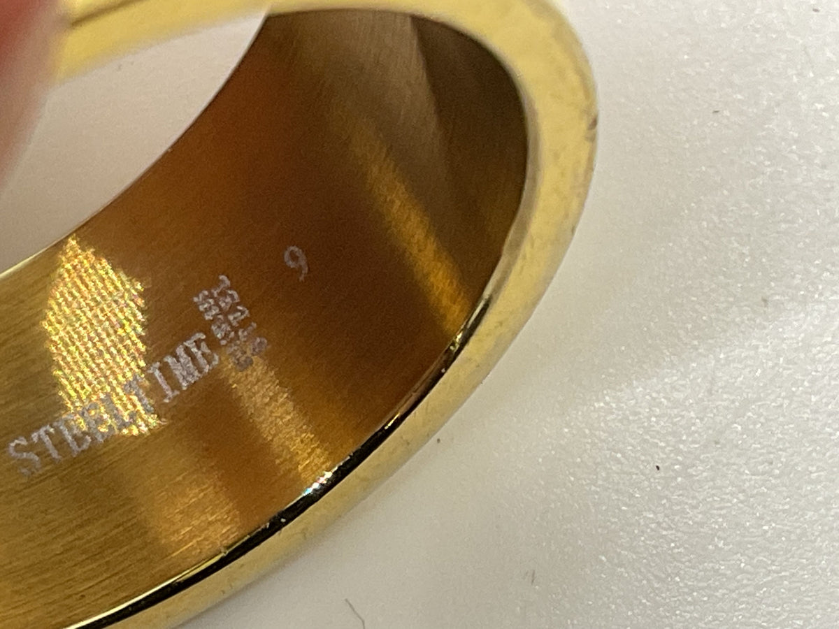 STEELTIME New York City Gold Tone Stainless Steel & Rhinestone Ring Band- SZ 9