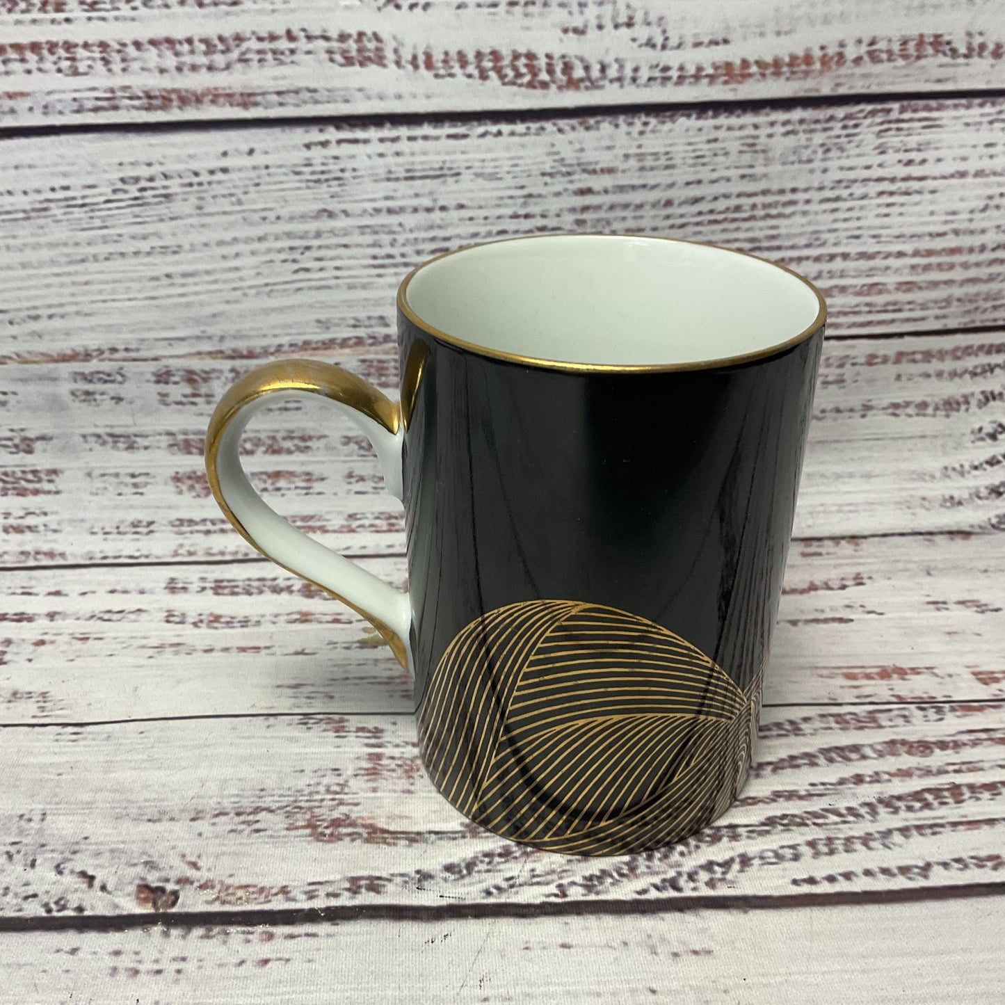 Fitz And Floyd Night Flight Crane Black And Gold Porcelain Ceramic Mug 4"