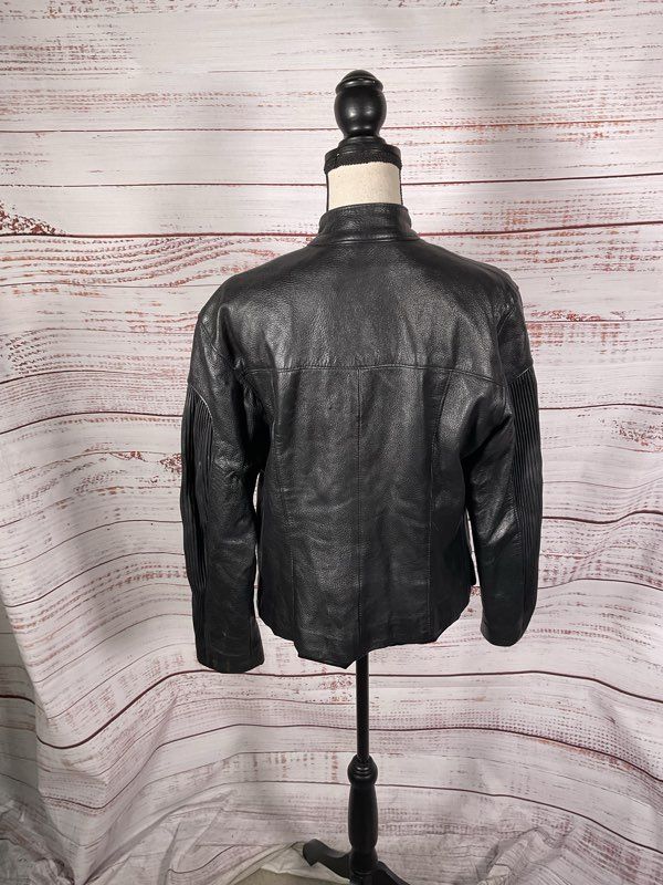 Vintage BMB Women's Black Leather Zip Up Biker Jacket Size L
