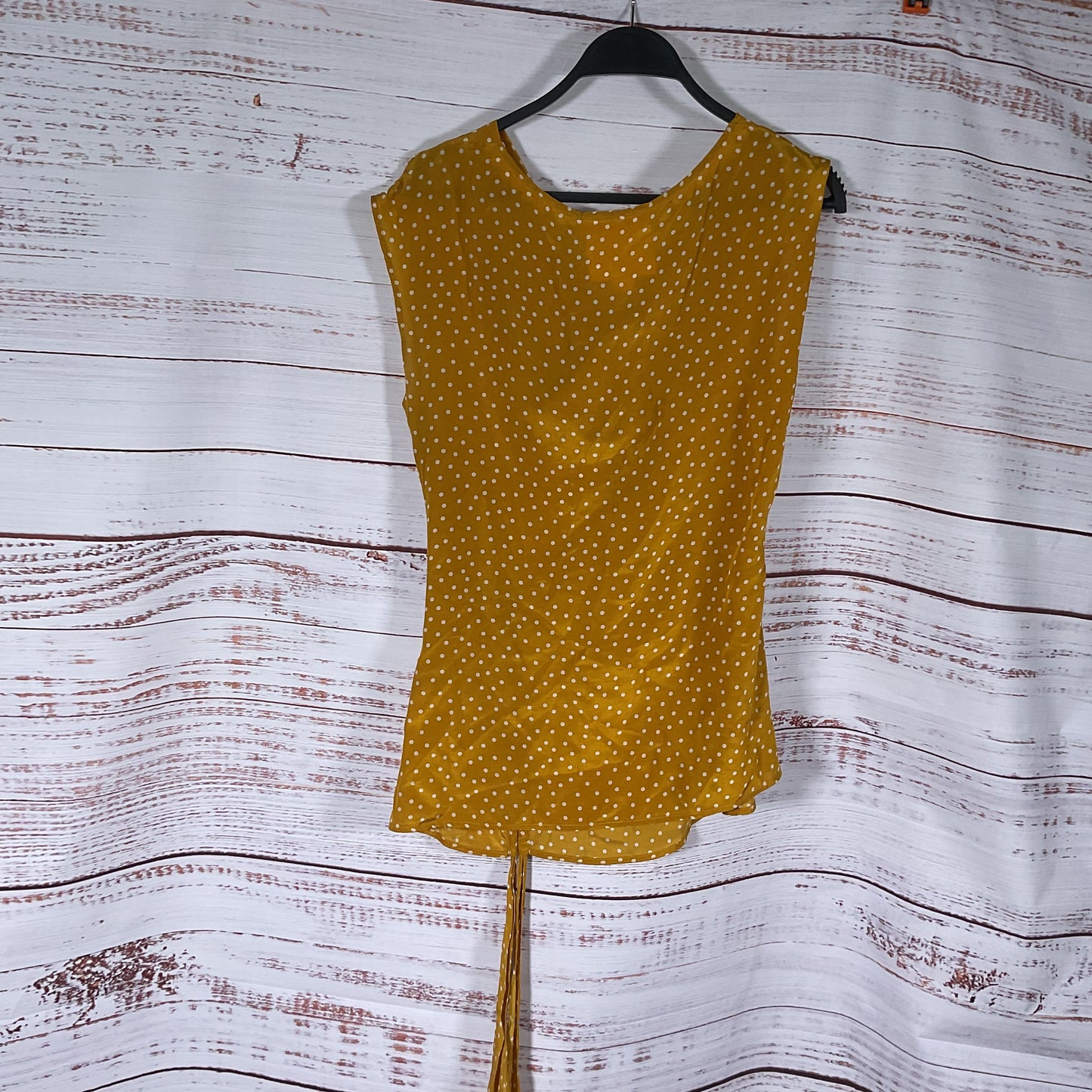 Maeve Anthropologie Mustard Yellow White Polka Dot Draped Neck Top - Size 6