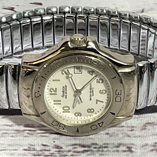 AMITRON 25/6053 Pro All Sport Women's Silver Tone Watch- NEEDS BATTERY