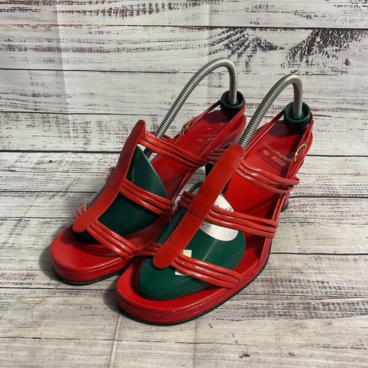 VTG. Customcraft by Rossi Red Leather Strappy Pump Heel Sandals Women 8.5