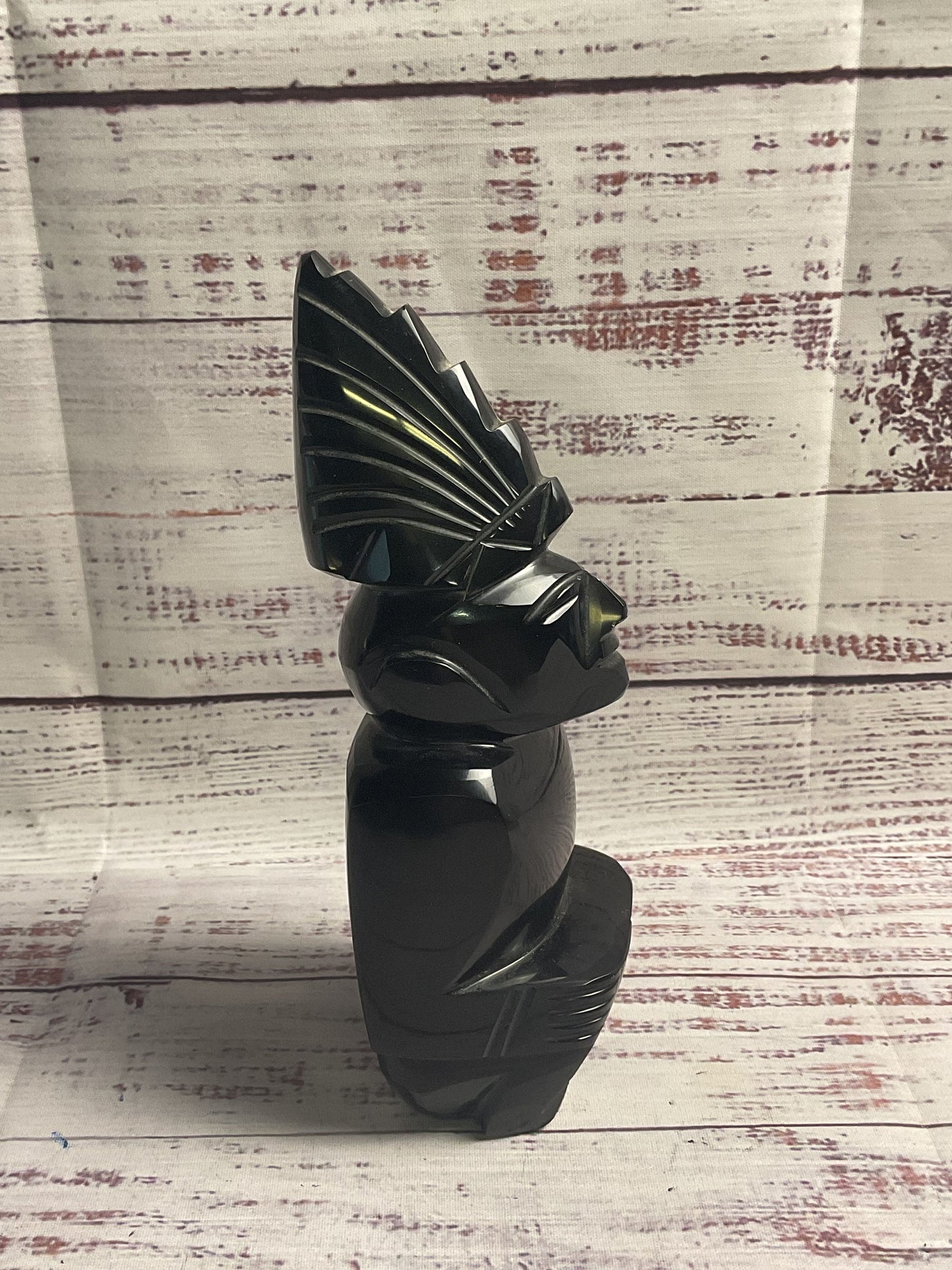 Carved Obsidian Aztec 7" Figure Statue