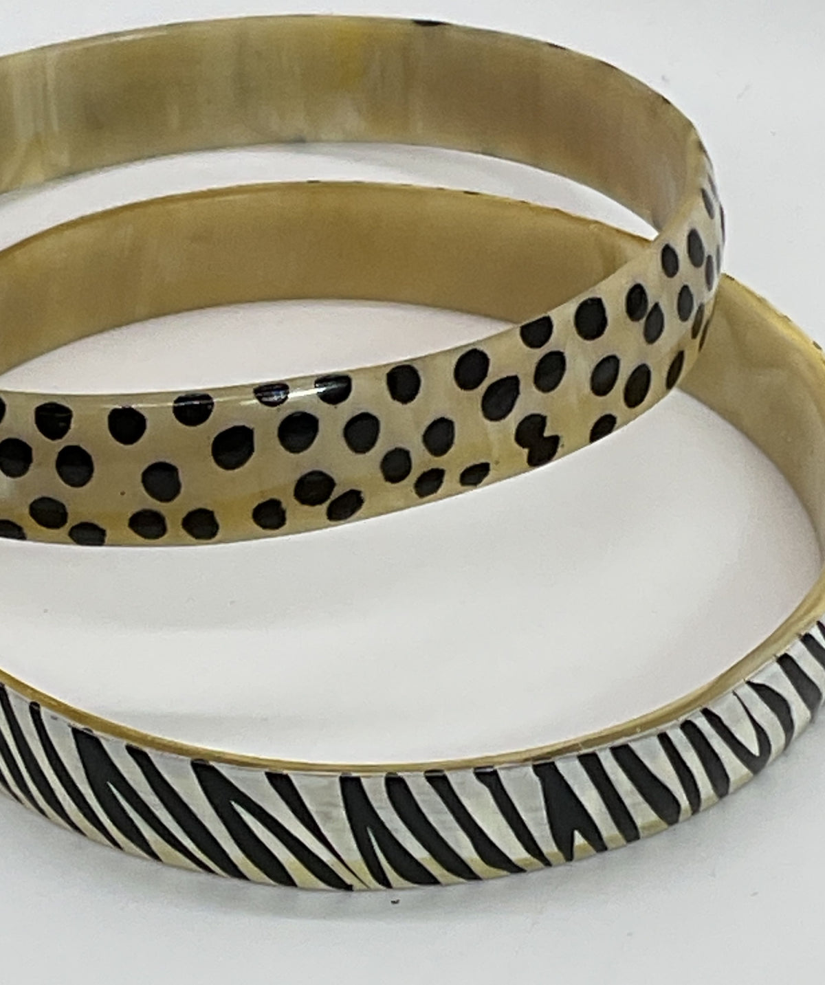 VTG. Animal Print Horn 9.25" Bangles- Set of Two