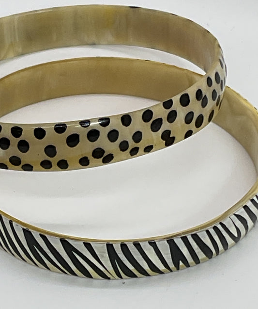 VTG. Animal Print Horn 9.25" Bangles- Set of Two