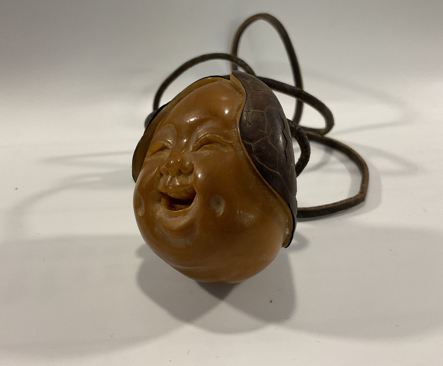 Vintage Artist Signed Hand Carved Japanese Tagua Nut Face Pendant Necklace