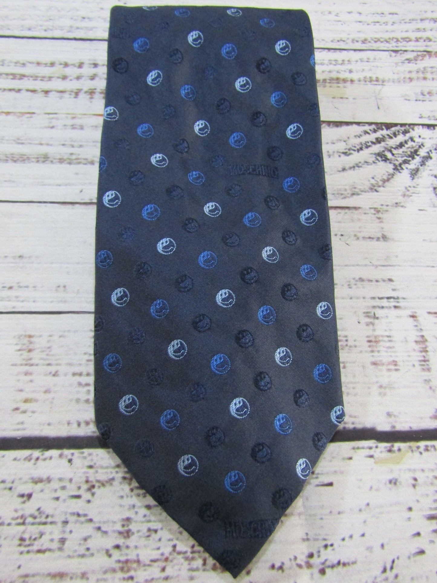 Moschino Men's Blue Bubbles Print Silk Tie Made in Italy
