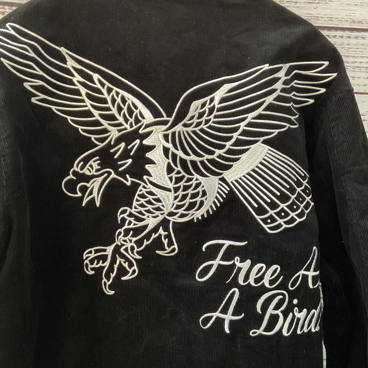 Ransome Clothing Free as a Bird Black Corduroy Embroidered Jacket - Size L