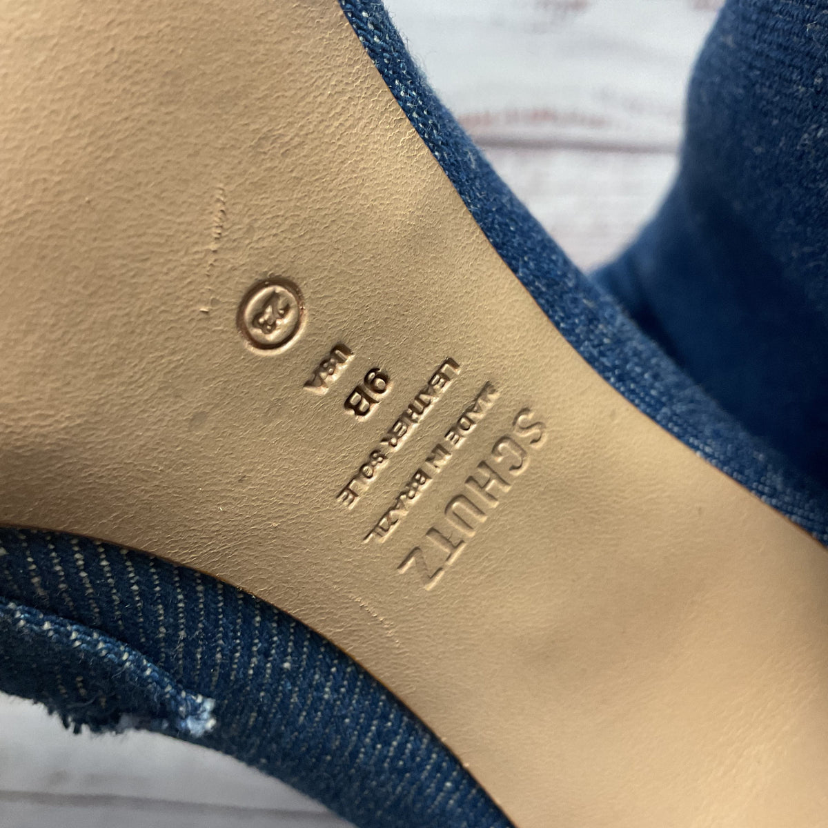 Schutz Blue Denim Jean Material Tall Heel Boot Women Size 9