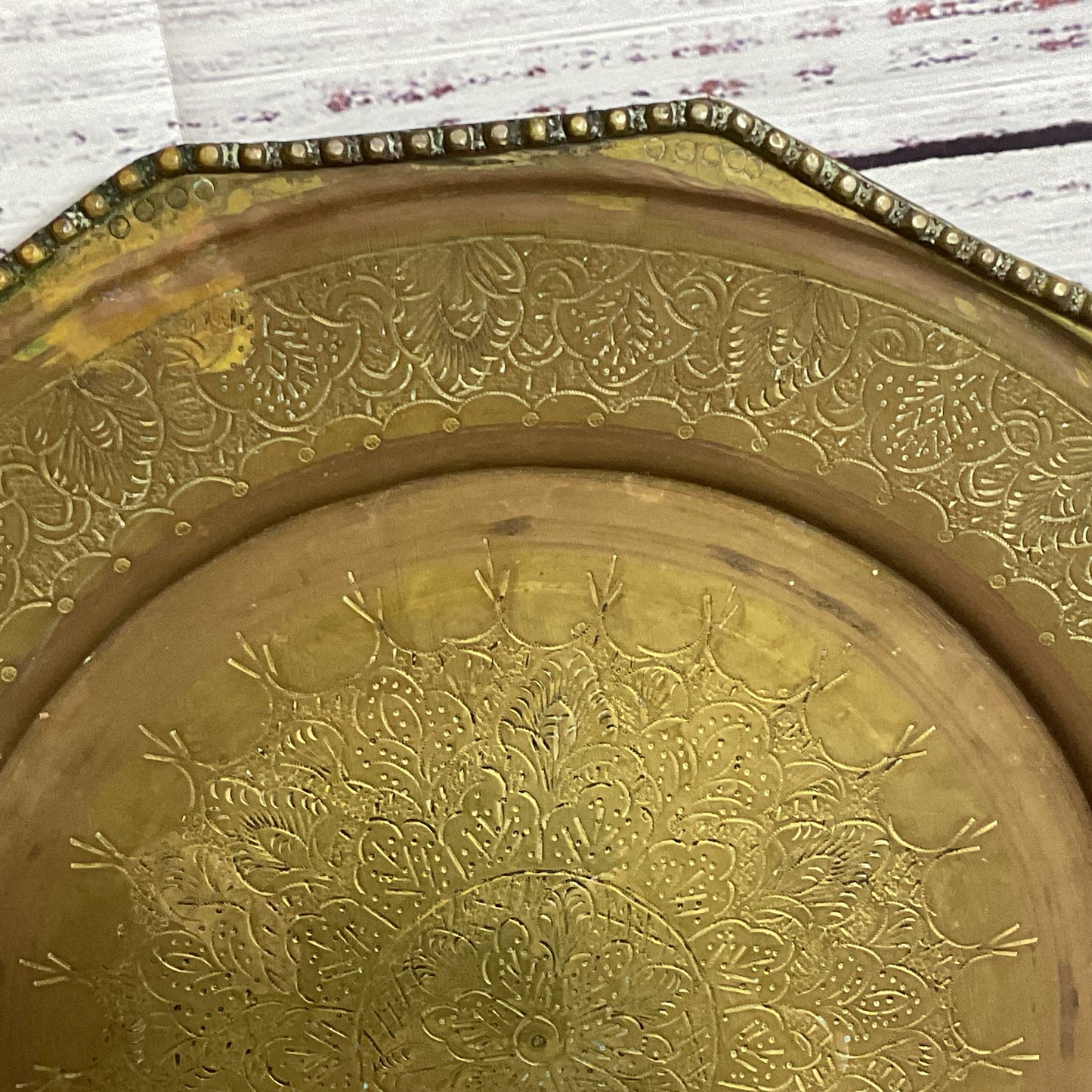 VTG./ANTIQUE Persian Brass Intricate Etched Platter- 12.25"