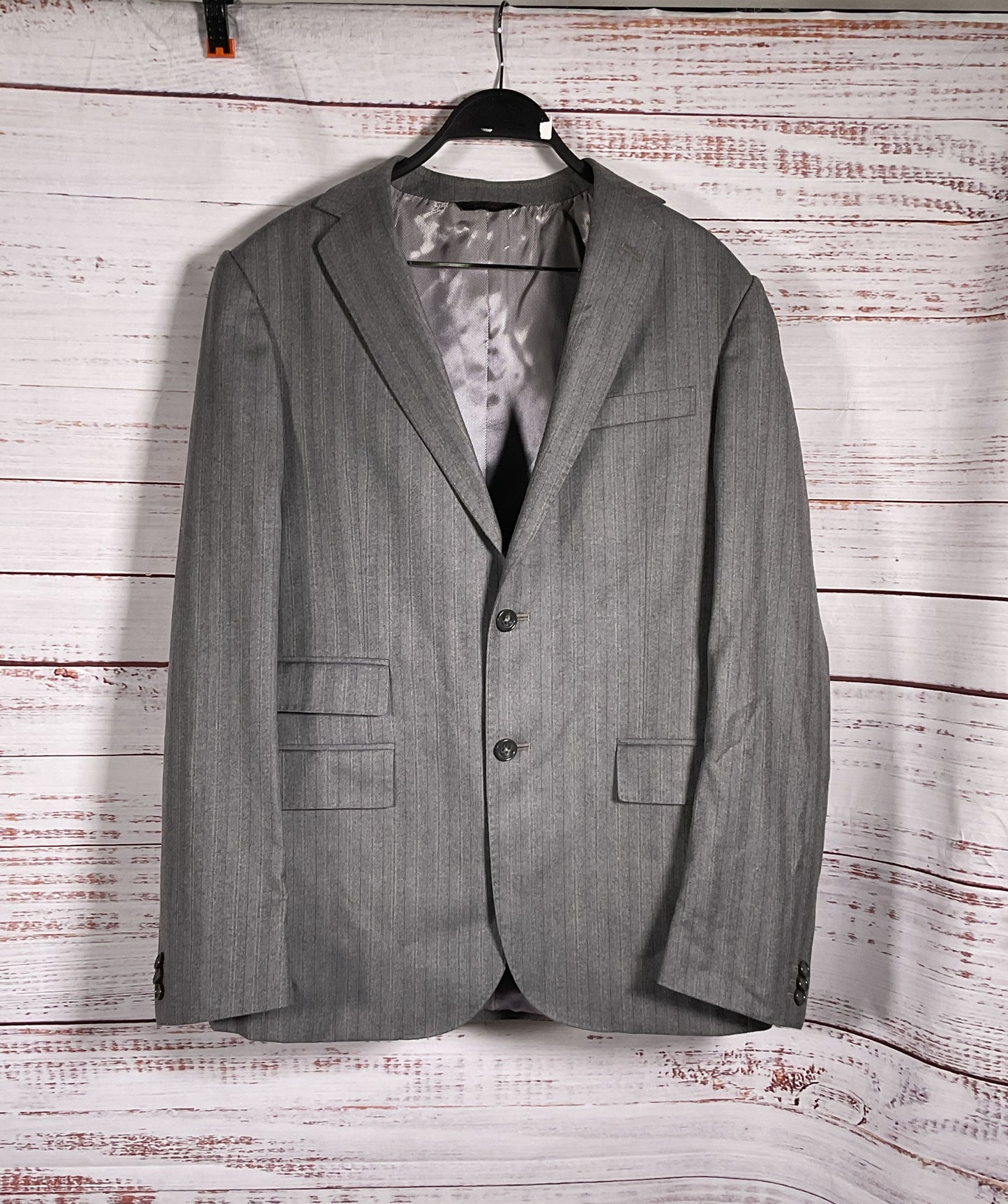 Banana Republic Pinstripe Wool 3 Piece Suit Gray 40L Blazer 33-34 Pants